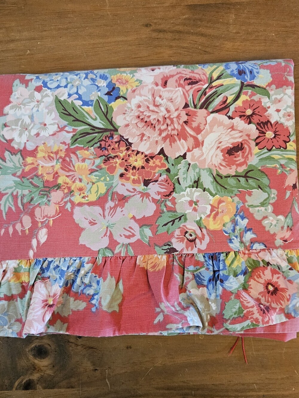 Ralph Lauren Beach House Fuchsia QUEEN Ruffled Flat Sheet-100% Cotton USA 1990's